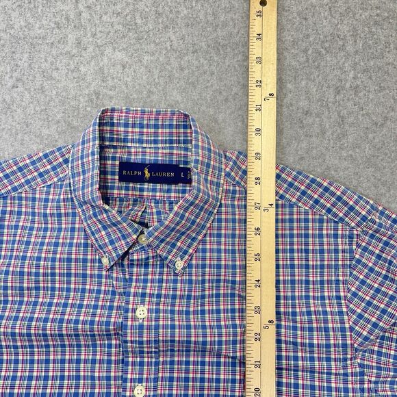 Ralph Lauren Button Down Shirt Mens Large L Blue Pink Tartan Plaid Long Sleeve - Picture 9 of 9